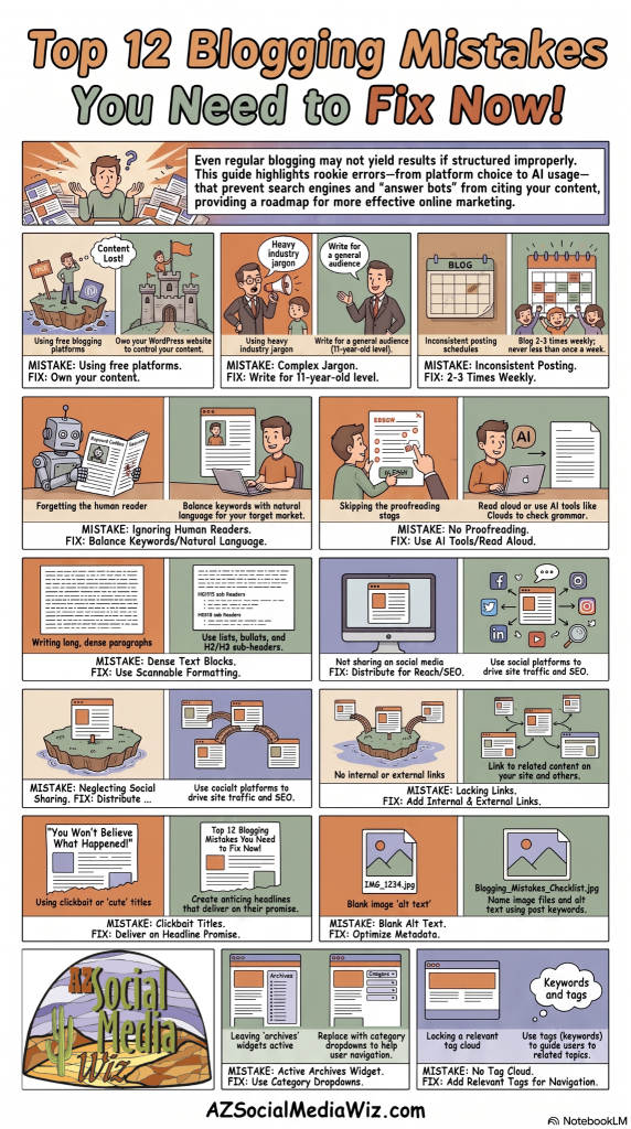 12 blogging mistakes infographic