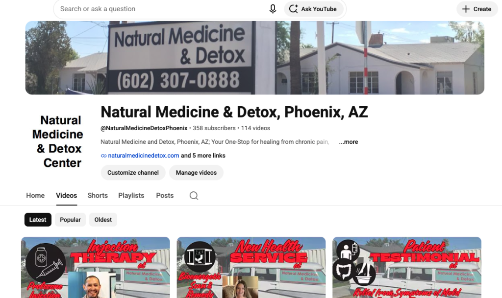 Natural Medicine & Detox YouTube channel optimized for Local SEO.