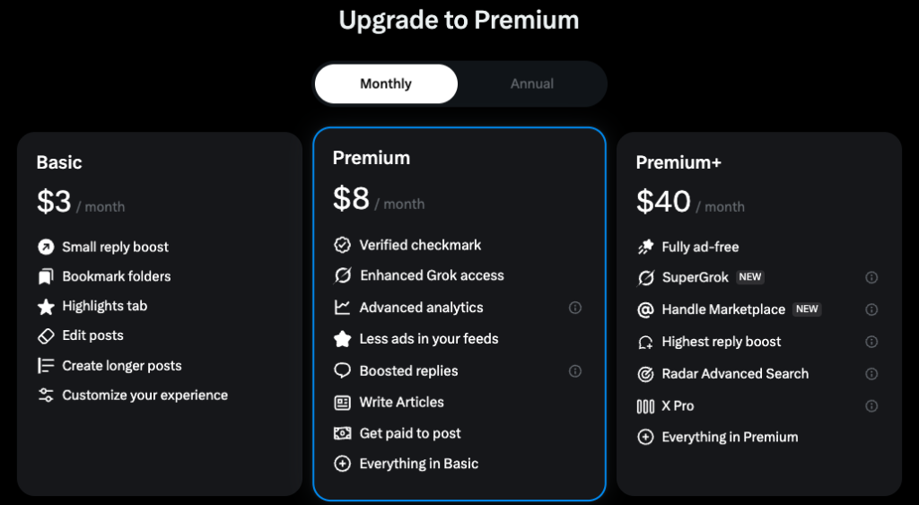 X-Pro-Pricing - AZ Social Media Wiz X Premium pricing as of June 23, 2026