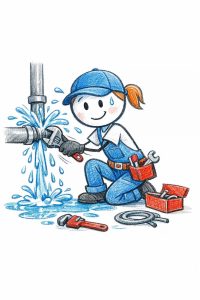 lady-plumber-patching-leak - AZ Social Media Wiz Lady plumber patching a leak.